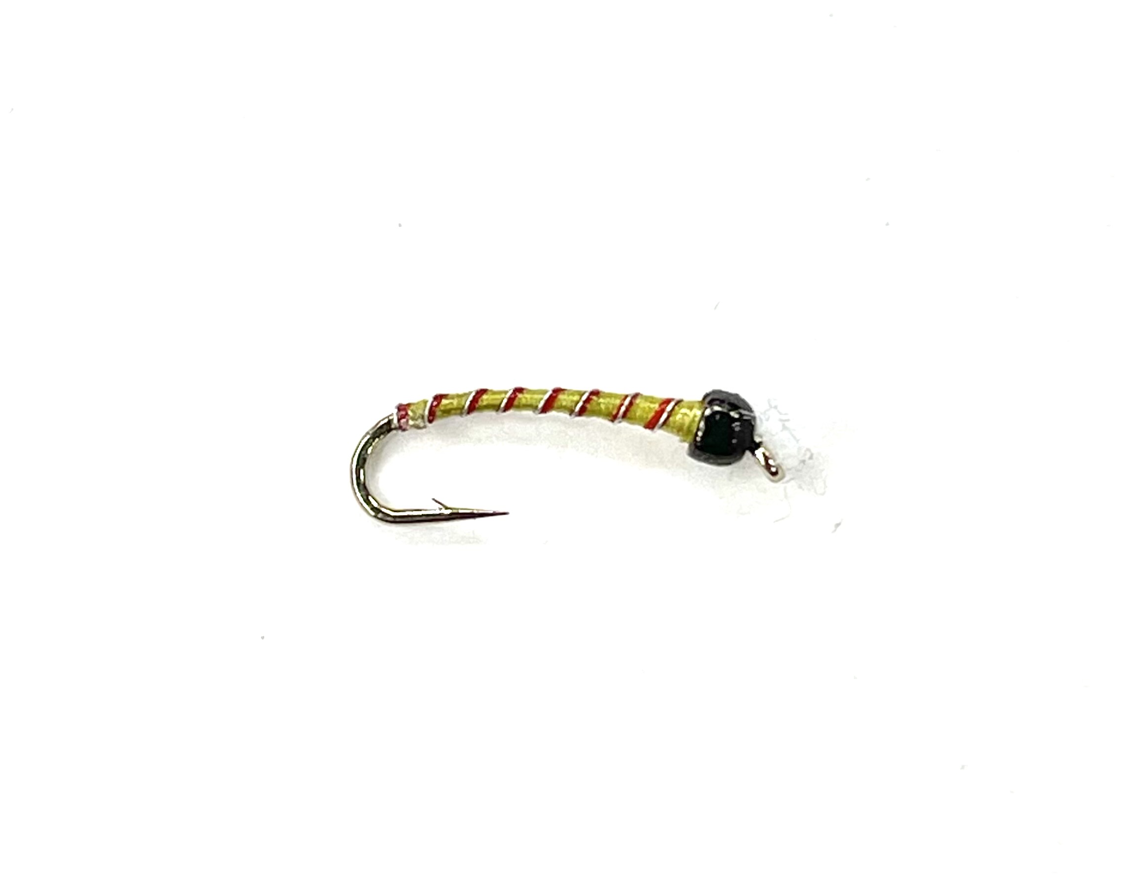 Black's Flies TW BB UT Yellow/Olive Red + Silver Rib Chironomid - Size 16